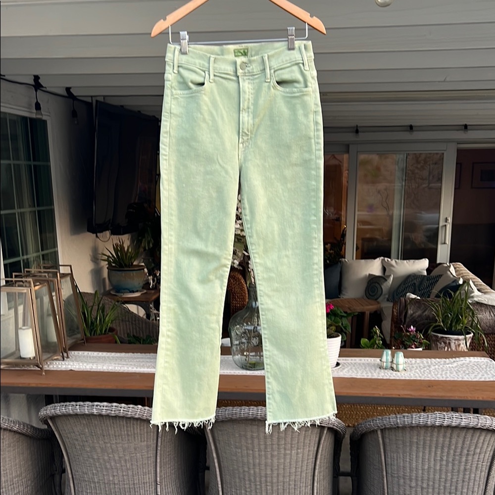 MOTHER Straight Leg Jeans in Light Mint Green